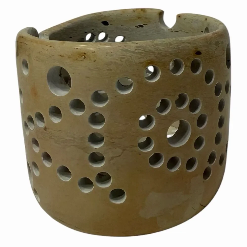 Studio Pottery Luminary Candle Holder Asymmetrical Pierced Ceramic Art Decor